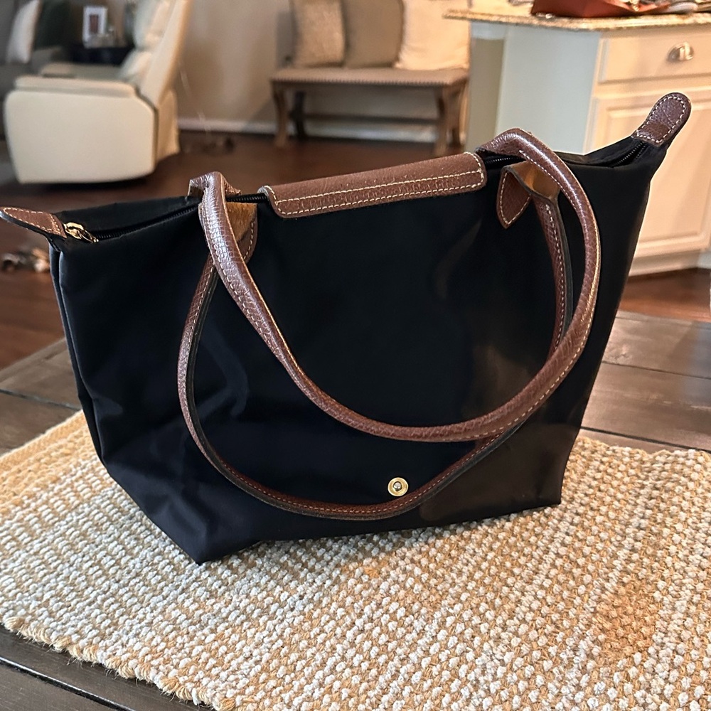 Longchamp black folding tote bag